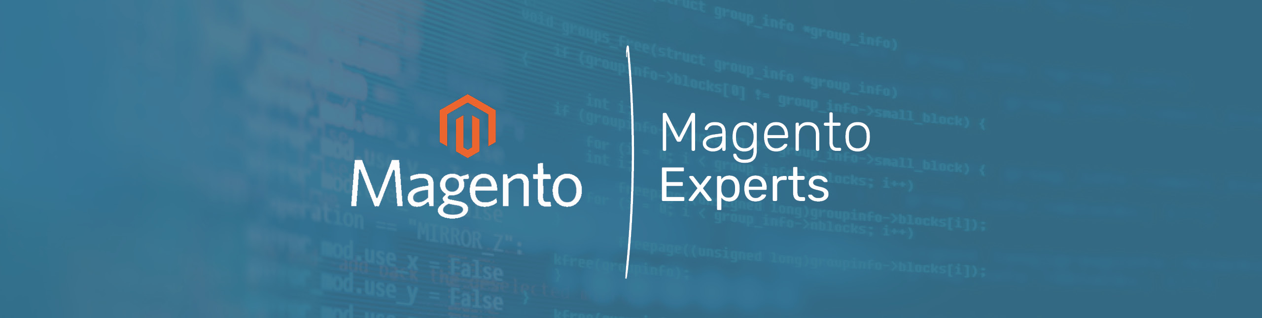 Magento logo on blue background web design by Sellerdeck 