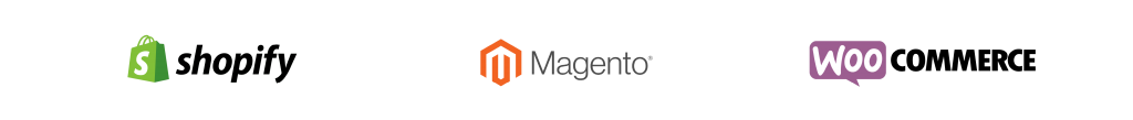 Shopify, Magento and WooCommerce logos